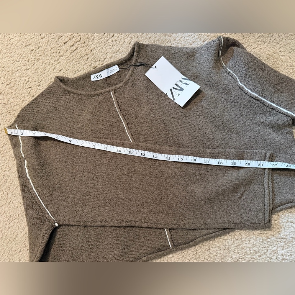 ZARA CONTRASTING PIPING CROP KNIT SWEATER - Picture 6 of 6